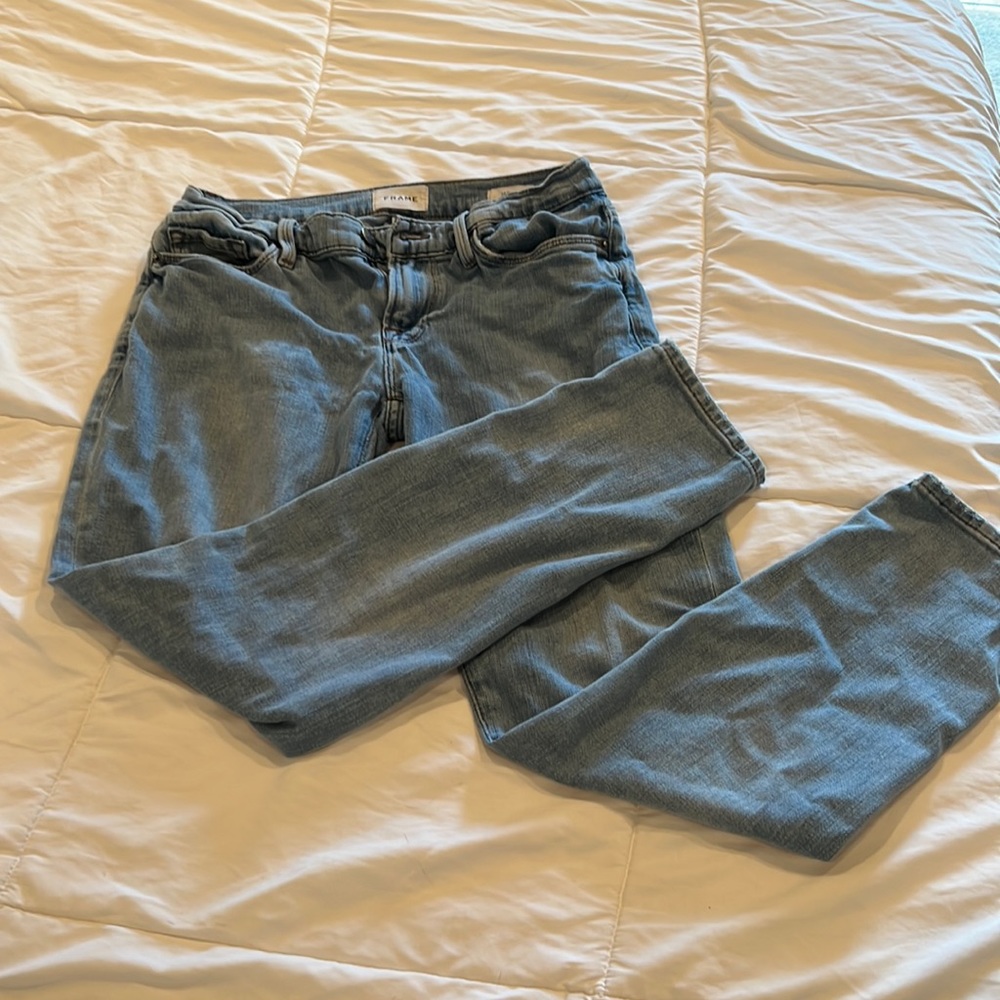 Raw denim jeans worn a handful of times.
